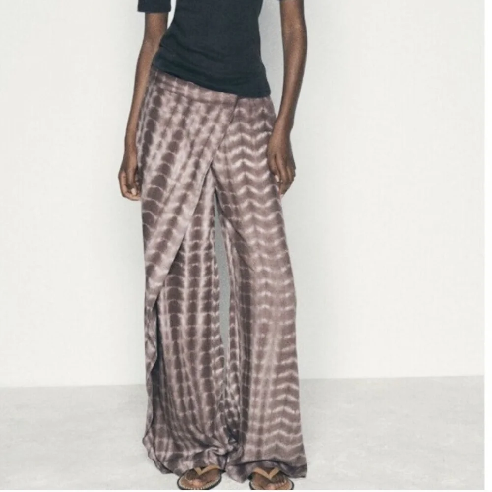 Zara Tie Dye Linen Blend Wrap Pants Size S NWT